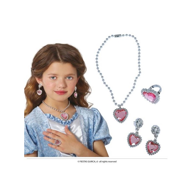 SET COLLANA, ANELLO E ORECCHINI CUORE ROSA