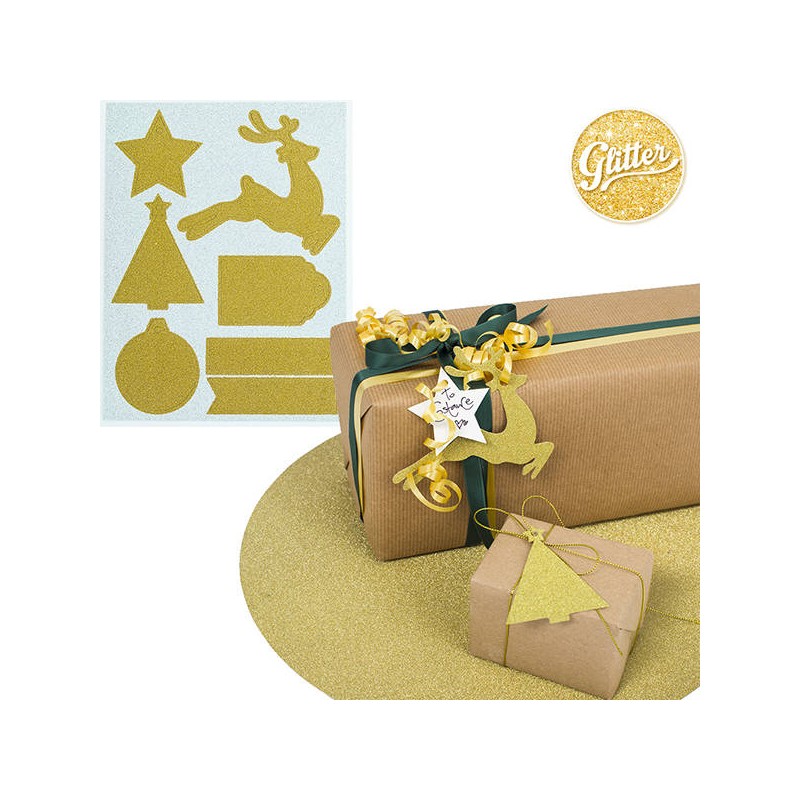 TAGS GLITTER ORO C/NASTRINO 14pz 2 FOGLI