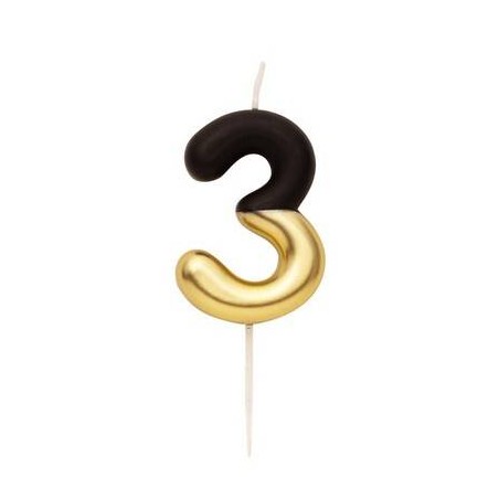 CANDELINA NUMERO 3 NERO/ORO 10,5cm