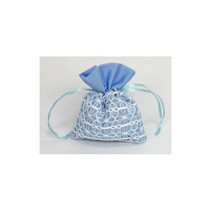 SACCHETTO TESSUTO MACRAME' 10x12cm CELESTE 12pz