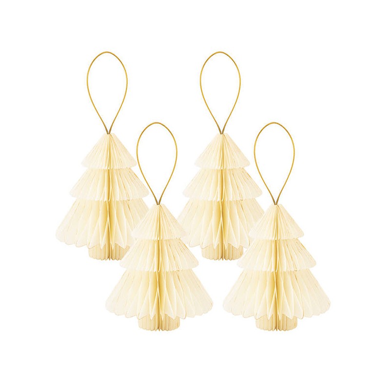 ALBERI IN CARTA h10cm AVORIO BORDO ORO 4pz