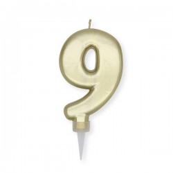 CANDELINA NUMERO 9 PLUMP ORO METAL 10cm