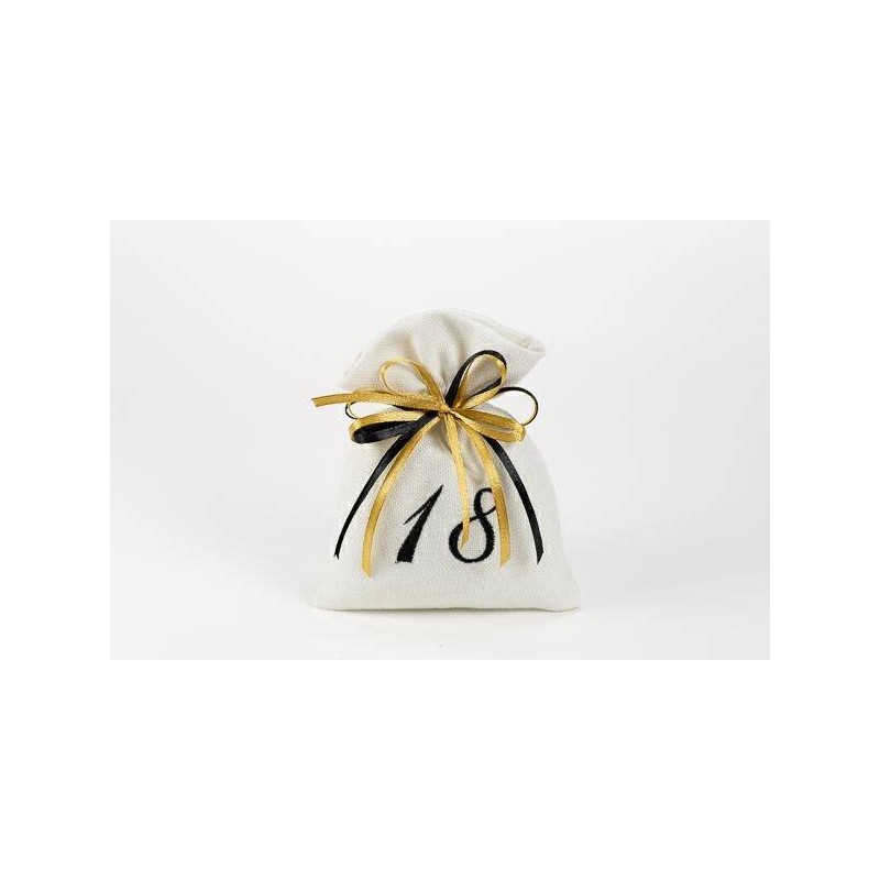 SACCHETTO 10x12cm RICAMATO 18 ANNI NERO 10pz