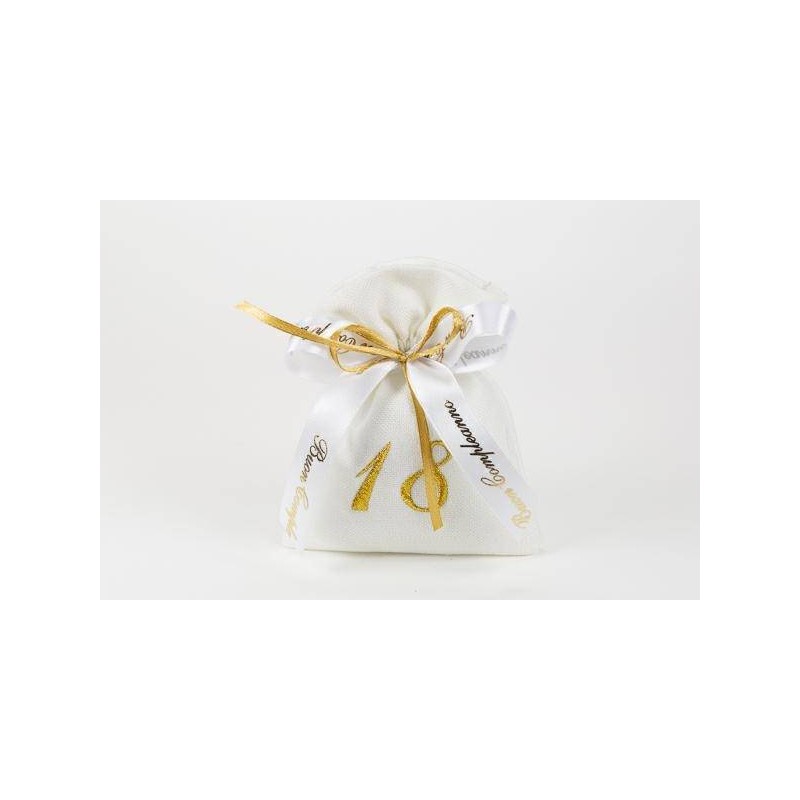 SACCHETTO 10x12cm RICAMATO 18 ANNI ORO 10pz