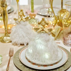 ANGELO CON LED E PIUME BIANCO ORO 2ass. 14x10xh23cm