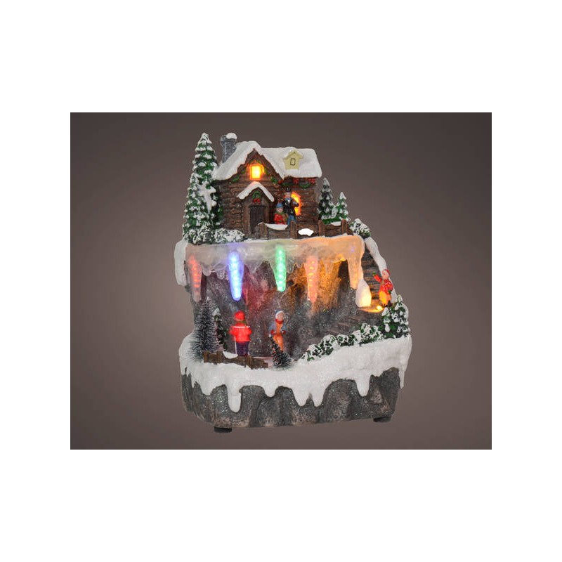 VILLAGGIO MONTAGNA CON BAITA LUCI E MOVIMENTO 17,5x39,9xh20,8cm
