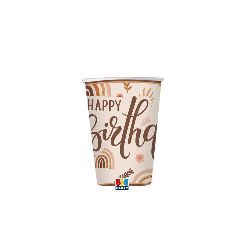 BICCHIERI CARTA 200cc Happy Birthday Boho 8pz