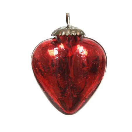 CUORE CRACKLE GLASS Ø7,5cm RED