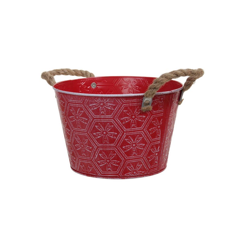 CESTO METALLO ROSSO CON MANICI CORDA Ø20x13cm