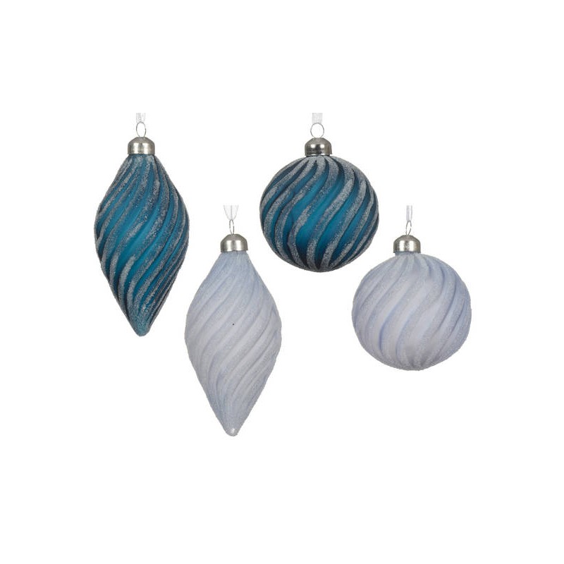 PALLINE VETRO Ø8cm WHITE AND BLUE SNOW 4ass 1pz