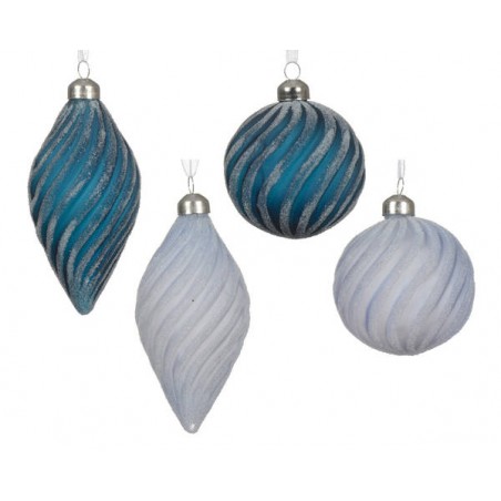 PALLINE VETRO Ø8cm WHITE AND BLUE SNOW 4ass 1pz