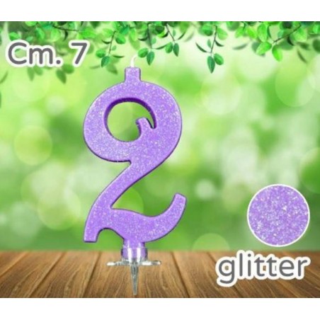 CANDELINA NUMERO 2 LILLA GLITTER 7cm