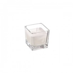 CANDELA QUADRATA C/VASO BIANCA 6x6cm