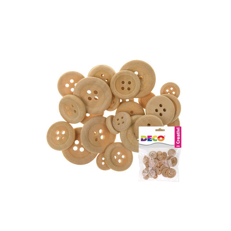 BOTTONI IN LEGNO ASS.TI 30pz NATURALE
