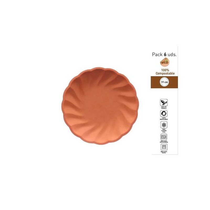 PIATTI DESSERT CONCHIGLIA COMPOSTABILI TONDI ø19cm CORALLO 6pz