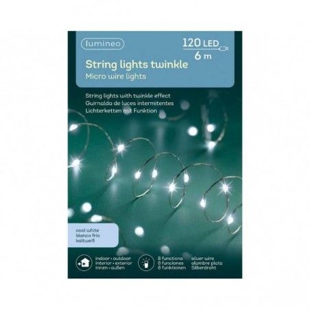 MICRO LED 240LUCI 11,95mt 8 FUNZ. TWINKLE ESTERNO FILO ARGENTO LUCE FREDDA