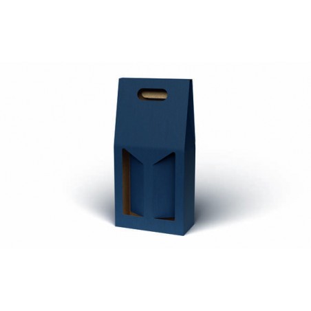 SCATOLA 2 BOTTIGLIE C/MAN. E FIN. 18x9x38cm BLU LISCIA