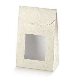 SCATOLA SACCHETTO PELLE BIANCA C/FINESTRA 17x7x23,5cm 10pz