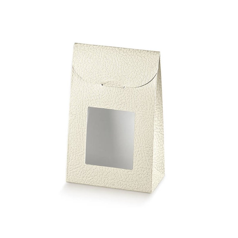 SCATOLA SACCHETTO PELLE BIANCA C/FINESTRA 17x7x23,5cm 10pz
