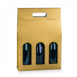 SCATOLA 3 BOTTIGLIE C/MAN. E FIN. 27x9x38,5cm FIBRA ORO