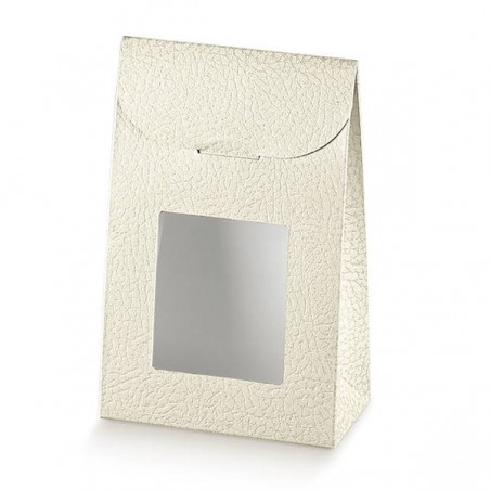 SCATOLA SACCHETTO PELLE BIANCA C/FINESTRA 9x4,5x13cm 10pz