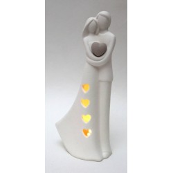 COPPIA SPOSI CON LED 16cm BIANCO SAND CON GIFT BOX
