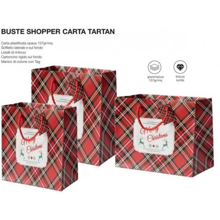 SHOPPER CARTA TARTAN MERRY CHRISTMAS 26+9x32cm