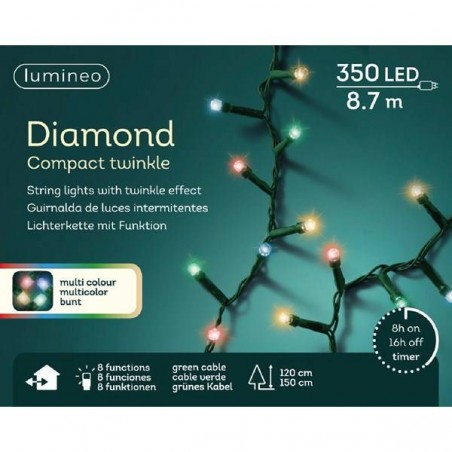 SERIE LED DIAMOND COMPACT 350LUCI 870cm MULTICOLOR INT/EST FILO VERDE C/DIMMER