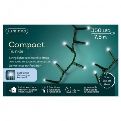 LED COMPACT 350 LUCI BIANCO FREDDO 7,5mt INTERMITTENTI FILO VERDE DA ESTERNO