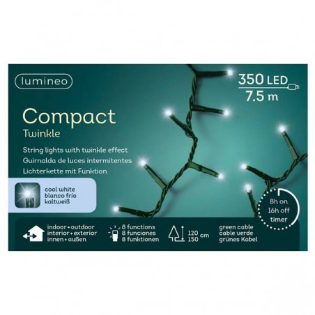 LED COMPACT 350 LUCI BIANCO FREDDO 7,5mt INTERMITTENTI FILO VERDE DA ESTERNO