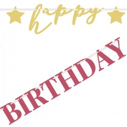 SET FESTONE HAPPY BIRTHDAY ROSA/ORO 80cm+1mt