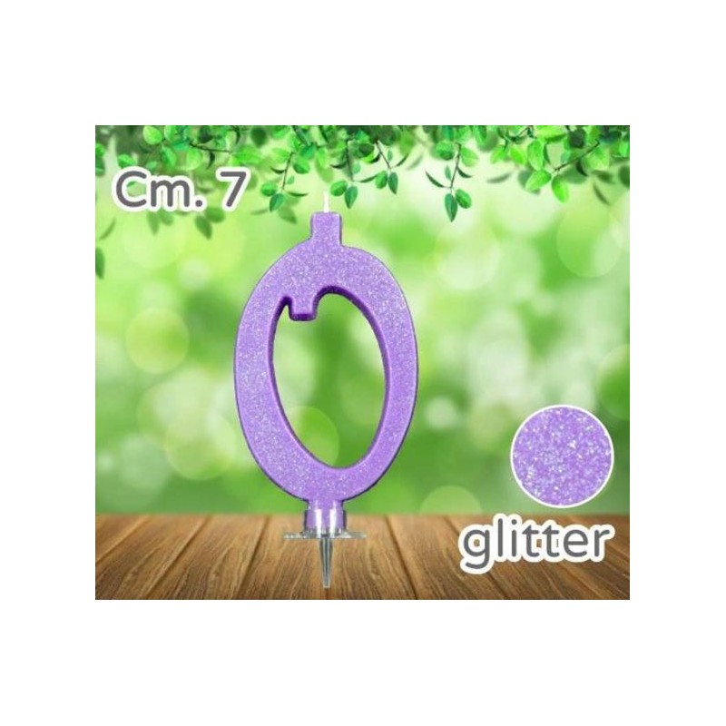CANDELINA NUMERO 0 LILLA GLITTER 7cm