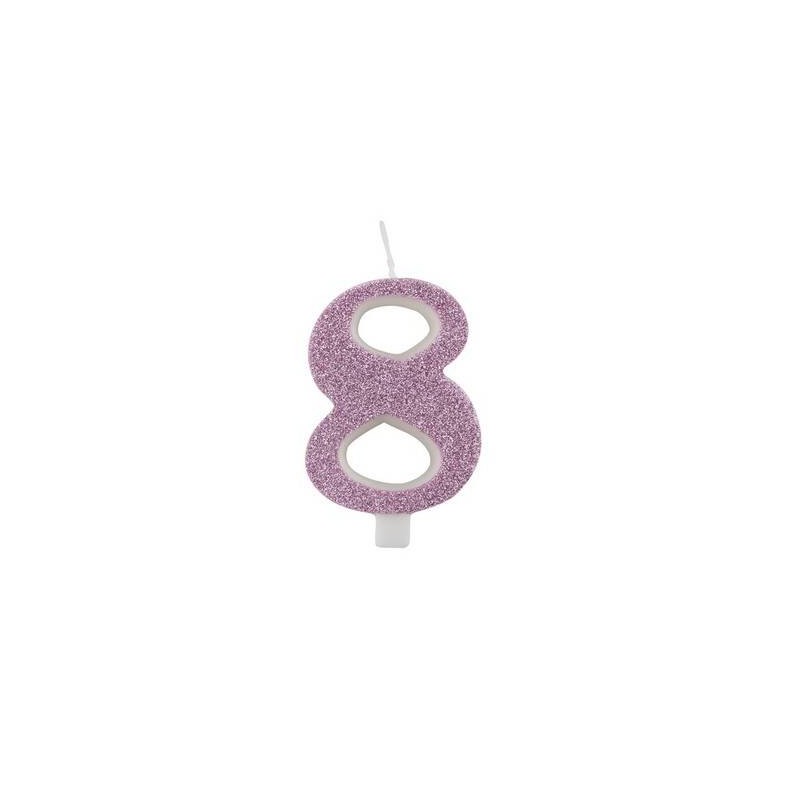 CANDELINA NUMERO 8 GLITTER MALVA 9,5cm