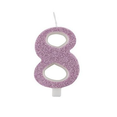 CANDELINA NUMERO 8 GLITTER MALVA 9,5cm