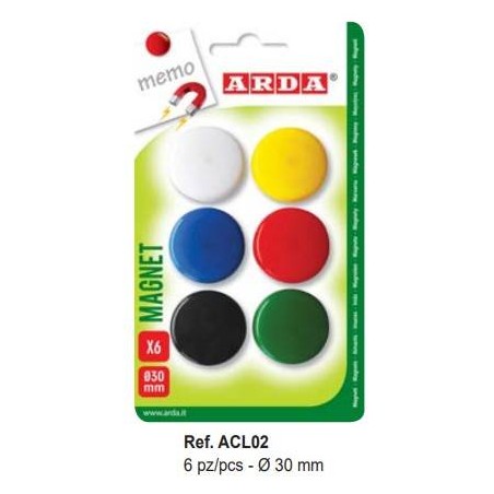 FERMAFOGLI MAGNETICI ø30mm COLORI ASS.TI 6pz ARDA