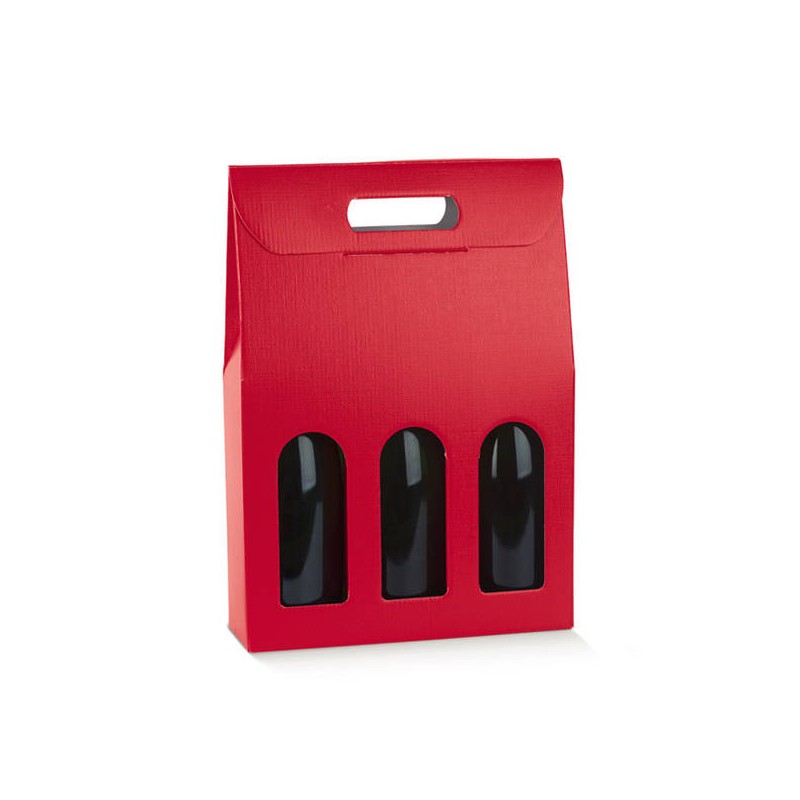 SCATOLA 3 BOTTIGLIE C/FINESTRA 27x9x38,5cm FIBRA ROSSO