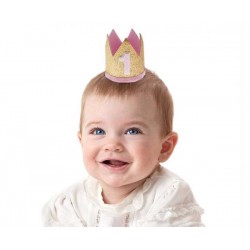 CORONCINA IN FELTRO PRIMO COMPLEANNO ROSA