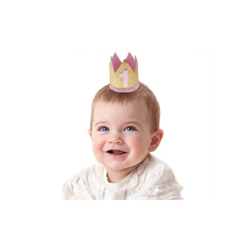 CORONCINA IN FELTRO PRIMO COMPLEANNO ROSA