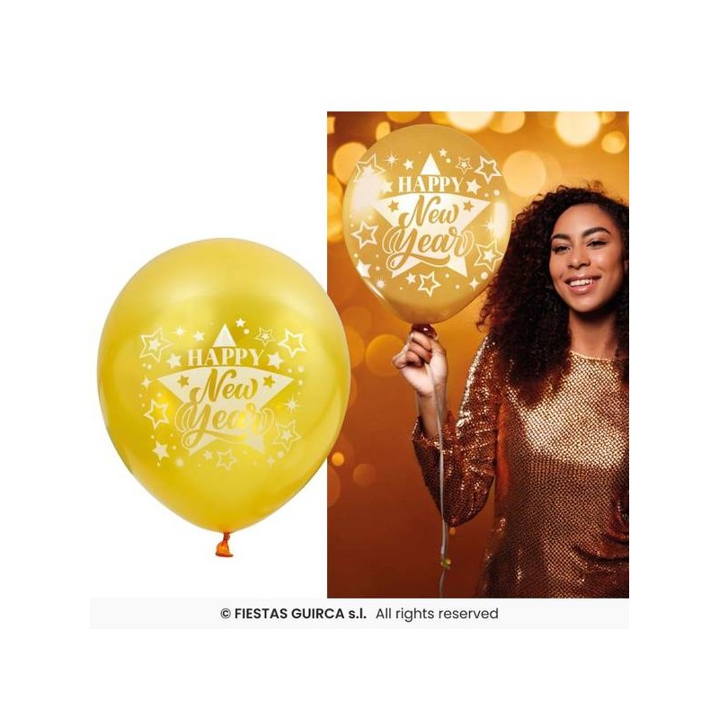 PALLONCINI LATTICE ORO SCRITTA HAPPY NEW YEAR 10pz