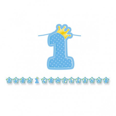 FESTONE MAXI BUON 1° COMPLEANNO CELESTE 6mt