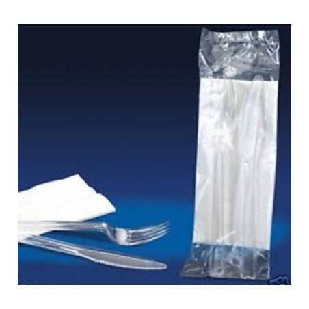 BIS FORCHETTA+COLTELLO+TOVAGLIOLO TRASPARENTI LUX PS RIUTILIZZABILI 500pz