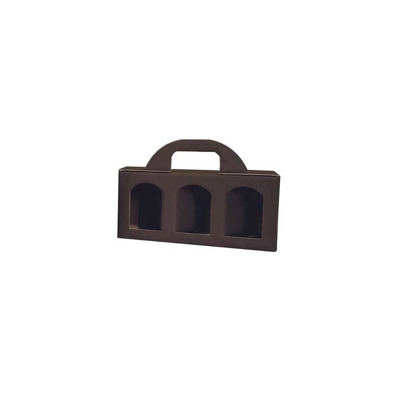 CESTELLO PORTA 3 VASETTI GRANDE C/FIN. 25x8x12cm MARRONE LISCIO