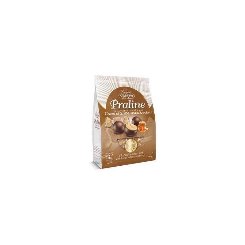PRALINE CIOCCOLATO FONDENTE 80% CARAMELLO SALATO 250gr CRISPO