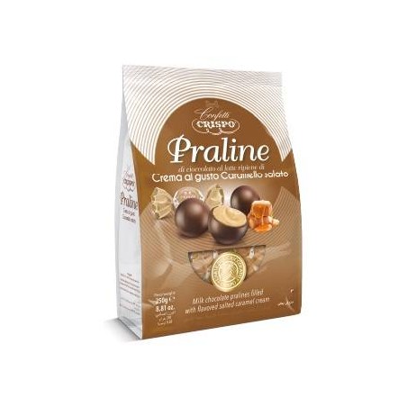 PRALINE CIOCCOLATO FONDENTE 80% CARAMELLO SALATO 250gr CRISPO