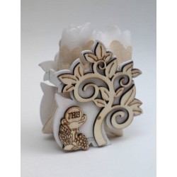 ALBERO LEGNO CON SIMBOLO COMUNIONE E SACCHETTO COTONE 6pz