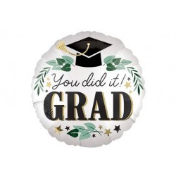 PALLONE MYLAR 43cm LAUREA BIANCO CON TOCCO GRAD