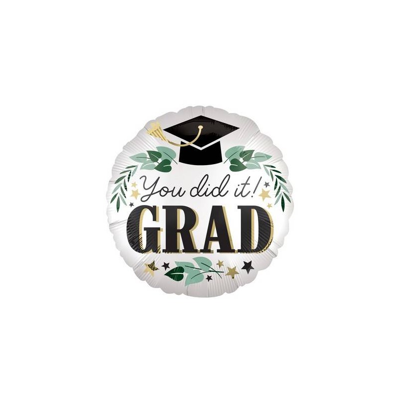 PALLONE MYLAR 43cm LAUREA BIANCO CON TOCCO GRAD