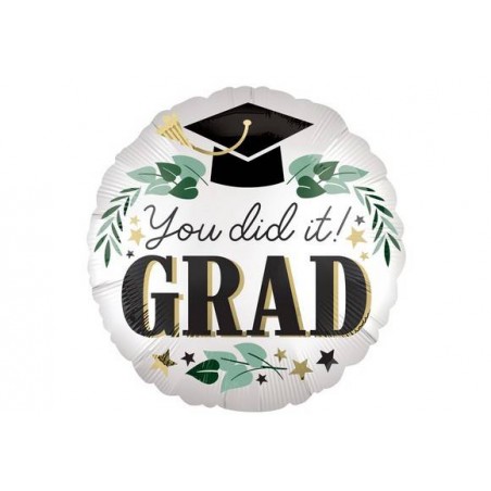 PALLONE MYLAR 43cm LAUREA BIANCO CON TOCCO GRAD