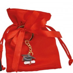 SACCHETTI LAUREA ROSSO 9x12cm C/ PORTACHIAVI TOCCO 12pz