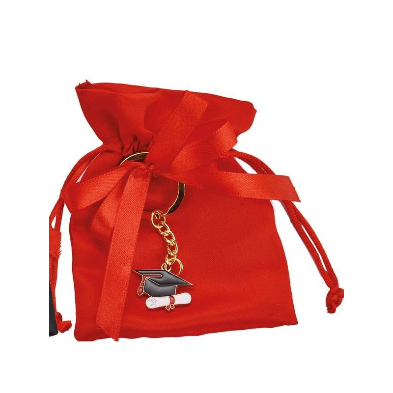SACCHETTI LAUREA ROSSO 9x12cm C/ PORTACHIAVI TOCCO 12pz